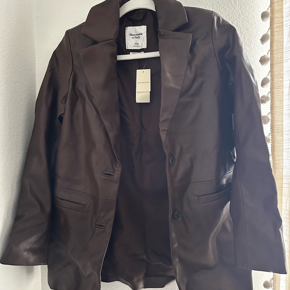 Abercrombie & Fitch Smooth Brown Leather Blazer
